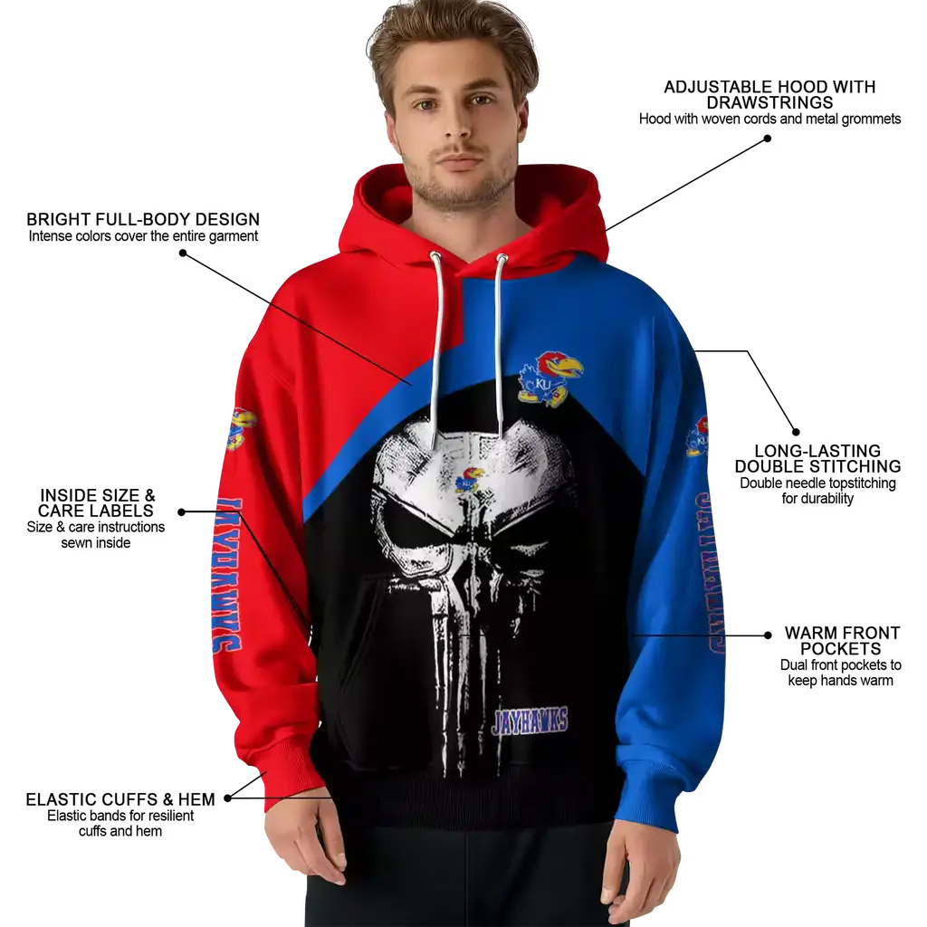 kansas jayhawks skull punisher crimson black hoodie latest model kansas jayhawks skull punisher crimson black hoodie latest model