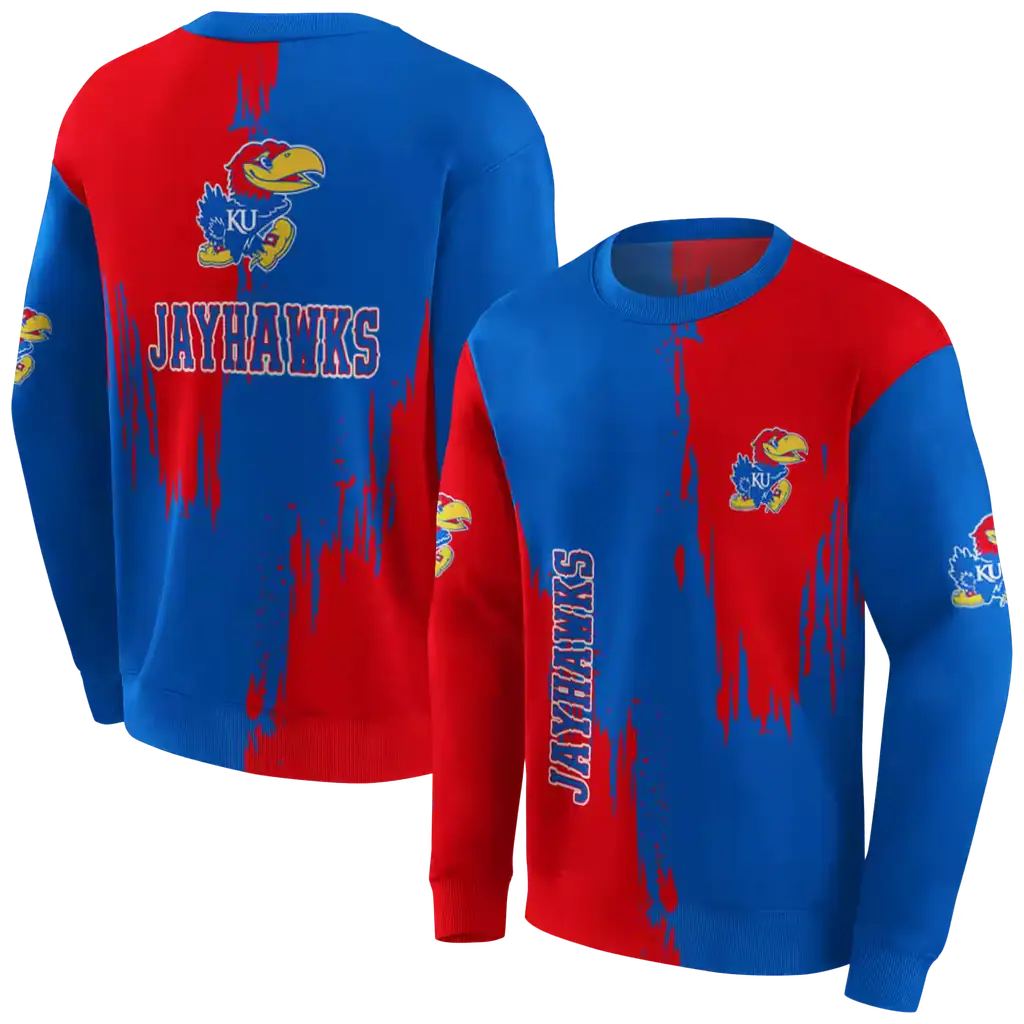 kansas jayhawks splatter effect blue hoodie premium grade kansas jayhawks splatter effect blue hoodie premium grade