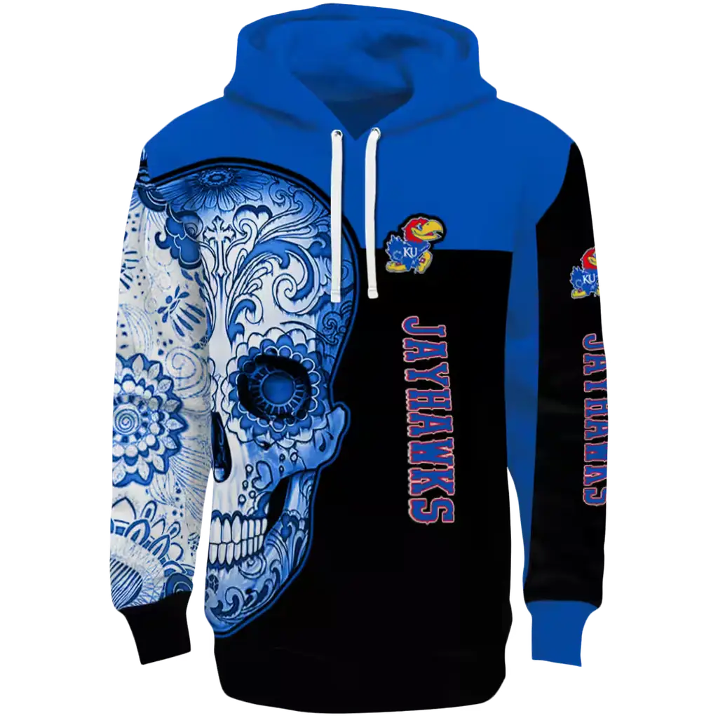 kansas jayhawks sugar skull blue black hoodie best selling kansas jayhawks sugar skull blue black hoodie best selling
