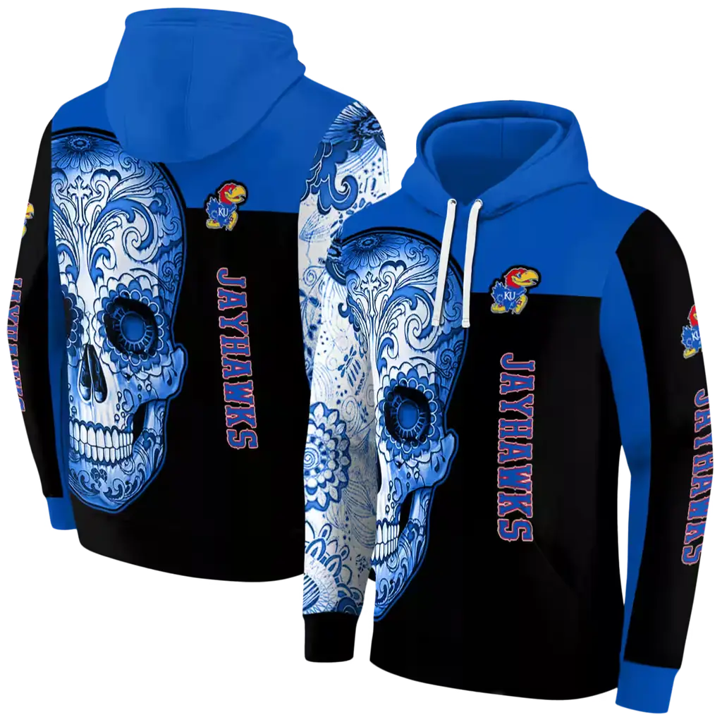 kansas jayhawks sugar skull blue black hoodie fashion forward kansas jayhawks sugar skull blue black hoodie fashion forward