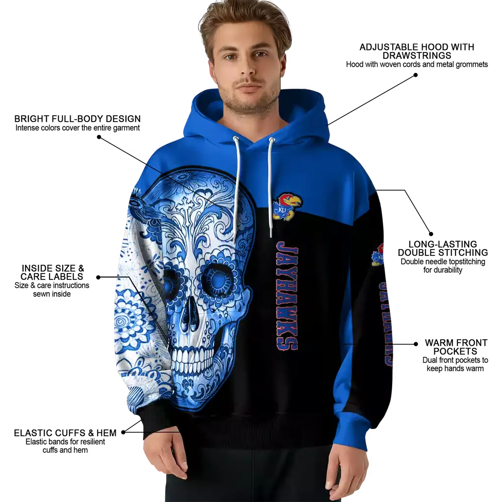 kansas jayhawks sugar skull blue black hoodie latest model kansas jayhawks sugar skull blue black hoodie latest model
