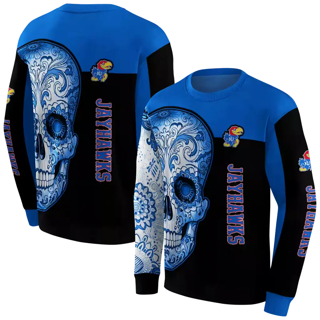 kansas jayhawks sugar skull blue black hoodie premium grade kansas jayhawks sugar skull blue black hoodie premium grade