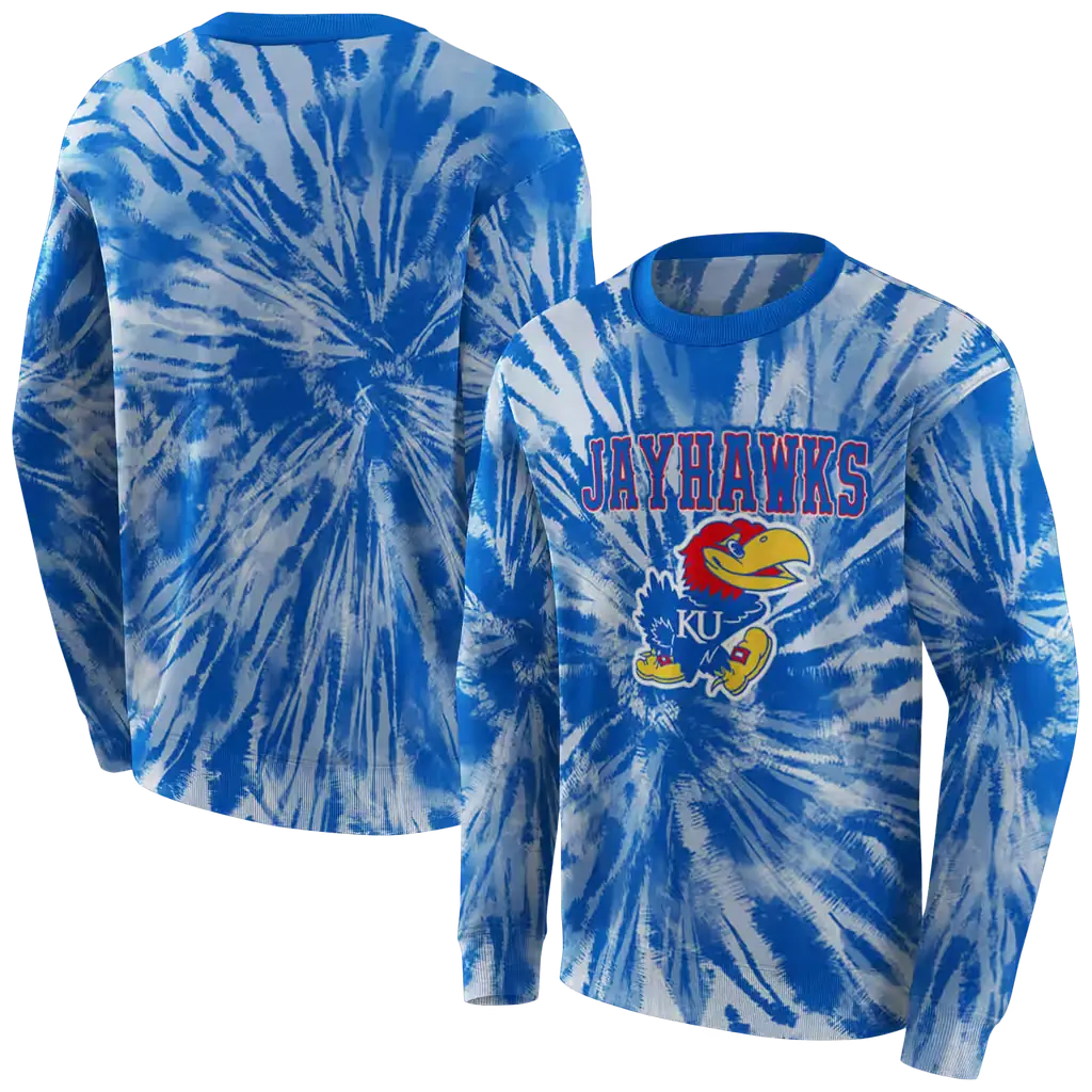 kansas jayhawks tie dye pattern blue hoodie premium grade kansas jayhawks tie dye pattern blue hoodie premium grade
