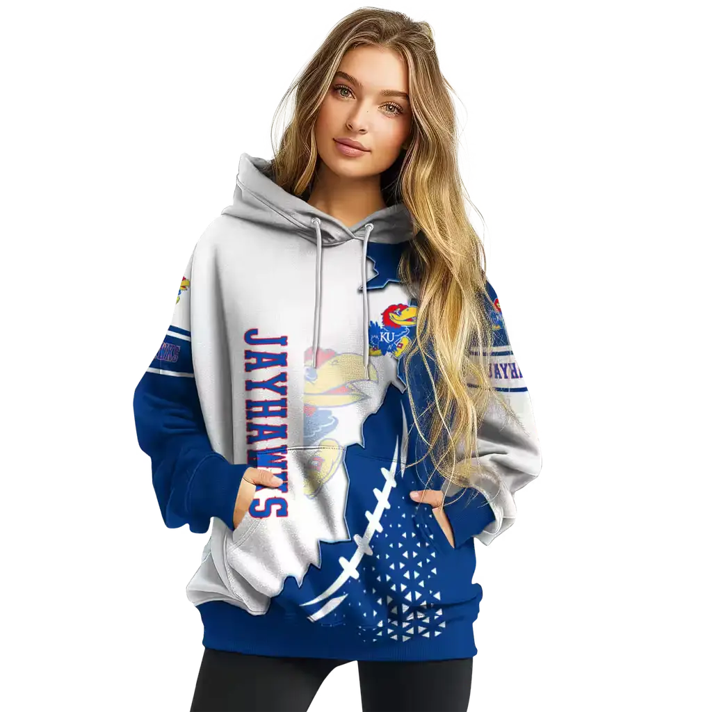 kansas jayhawks triangular pattern blue white hoodie high quality kansas jayhawks triangular pattern blue white hoodie high quality