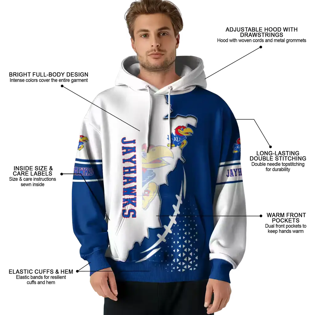 kansas jayhawks triangular pattern blue white hoodie latest model kansas jayhawks triangular pattern blue white hoodie latest model
