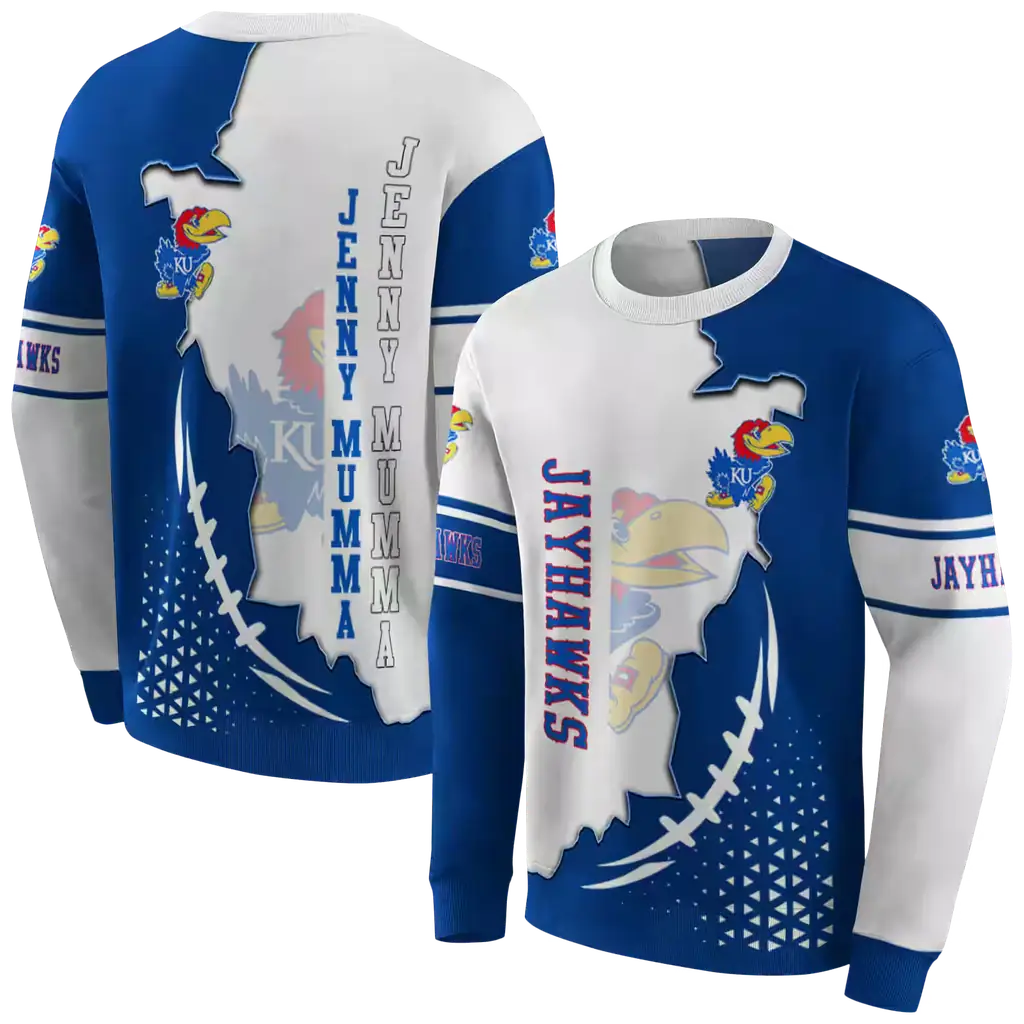 kansas jayhawks triangular pattern blue white hoodie premium grade kansas jayhawks triangular pattern blue white hoodie premium grade