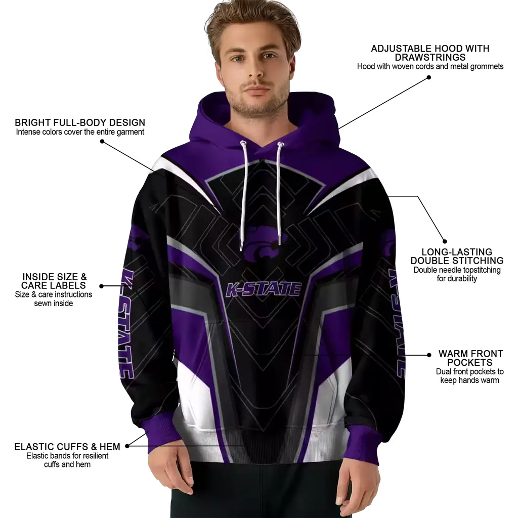 kansas state wildcats futuristic pattern purple black hoodie latest model kansas state wildcats futuristic pattern purple black hoodie latest model