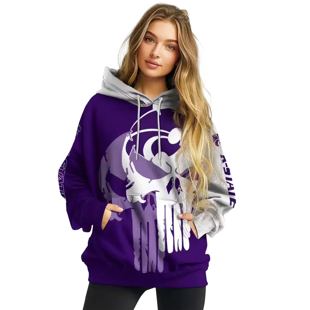 kansas state wildcats graphic punisher purple white hoodie high quality kansas state wildcats graphic punisher purple white hoodie high quality