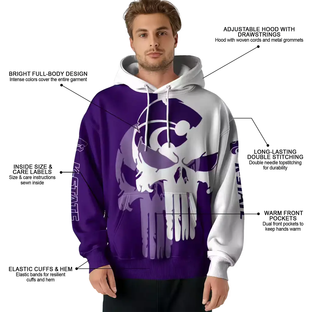 kansas state wildcats graphic punisher purple white hoodie latest model kansas state wildcats graphic punisher purple white hoodie latest model