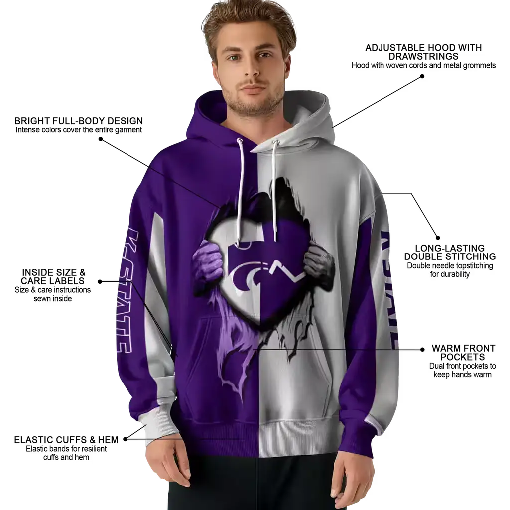 kansas state wildcats heartbeat graphic purple hoodie latest model kansas state wildcats heartbeat graphic purple hoodie latest model