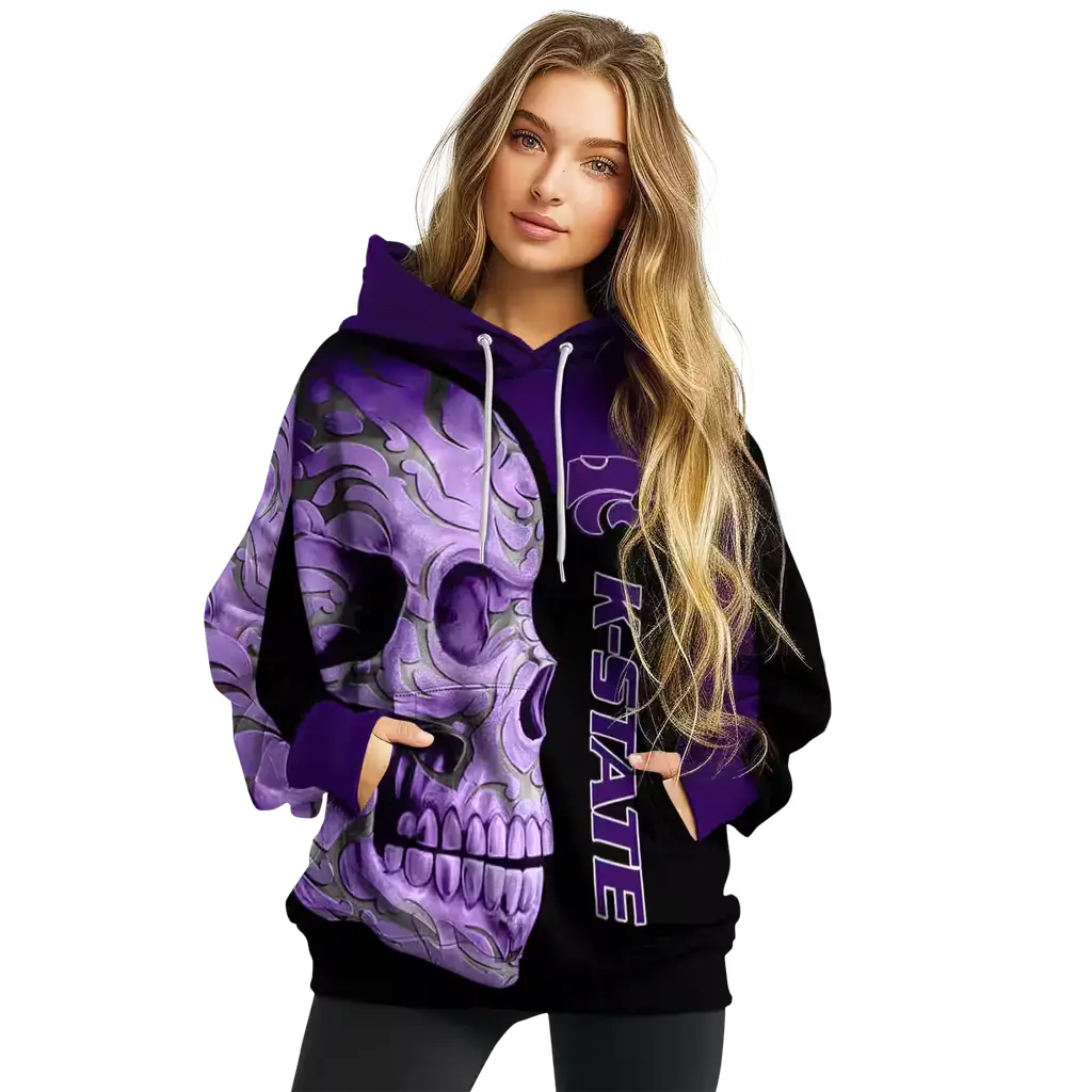 kansas state wildcats skull motif purple black hoodie high quality kansas state wildcats skull motif purple black hoodie high quality