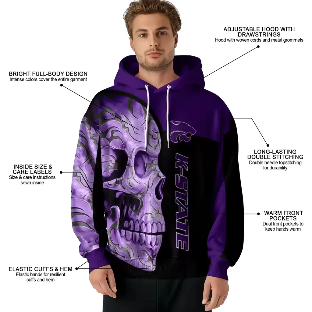 kansas state wildcats skull motif purple black hoodie latest model kansas state wildcats skull motif purple black hoodie latest model
