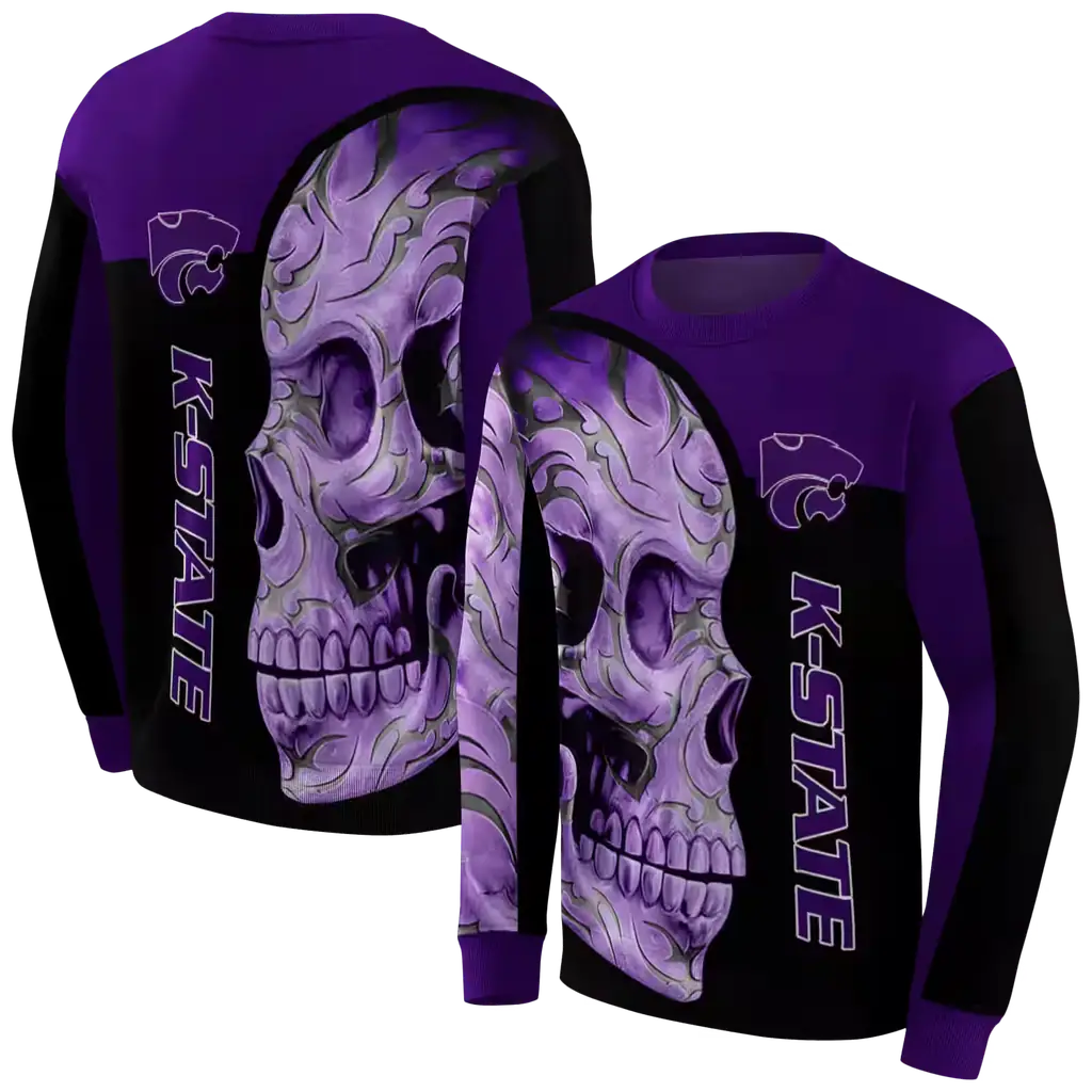 kansas state wildcats skull motif purple black hoodie premium grade kansas state wildcats skull motif purple black hoodie premium grade