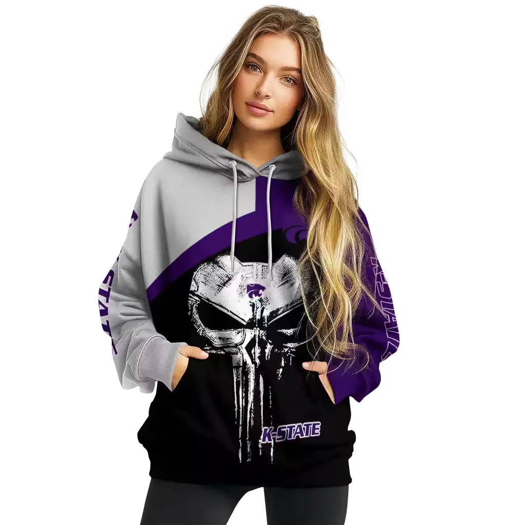 kansas state wildcats skull punisher grey black hoodie high quality kansas state wildcats skull punisher grey black hoodie high quality