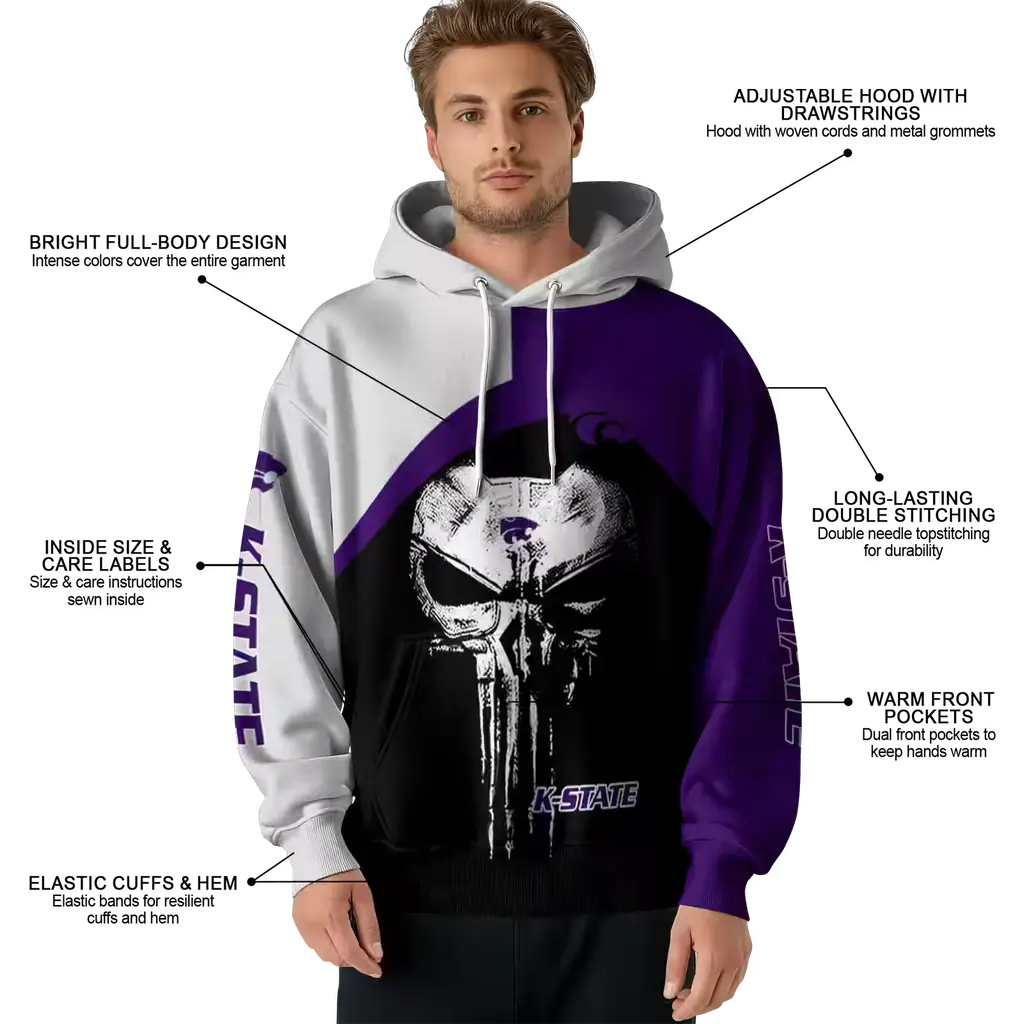 kansas state wildcats skull punisher grey black hoodie latest model kansas state wildcats skull punisher grey black hoodie latest model