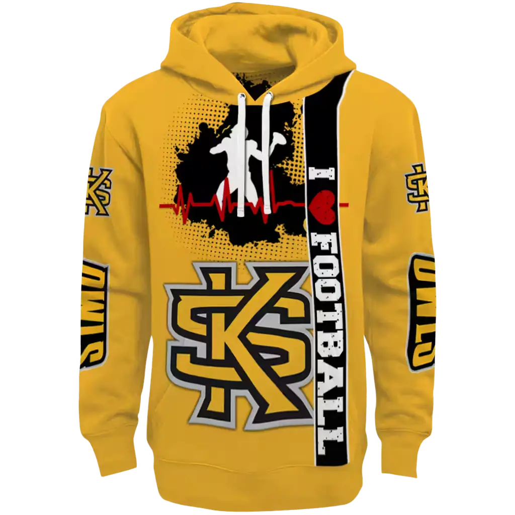 kennesaw state owls football heartbeat gold hoodie best selling kennesaw state owls football heartbeat gold hoodie best selling