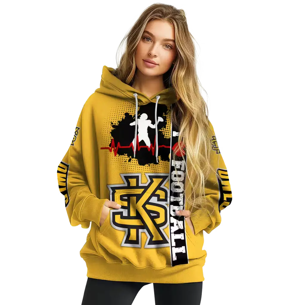 kennesaw state owls football heartbeat gold hoodie high quality kennesaw state owls football heartbeat gold hoodie high quality
