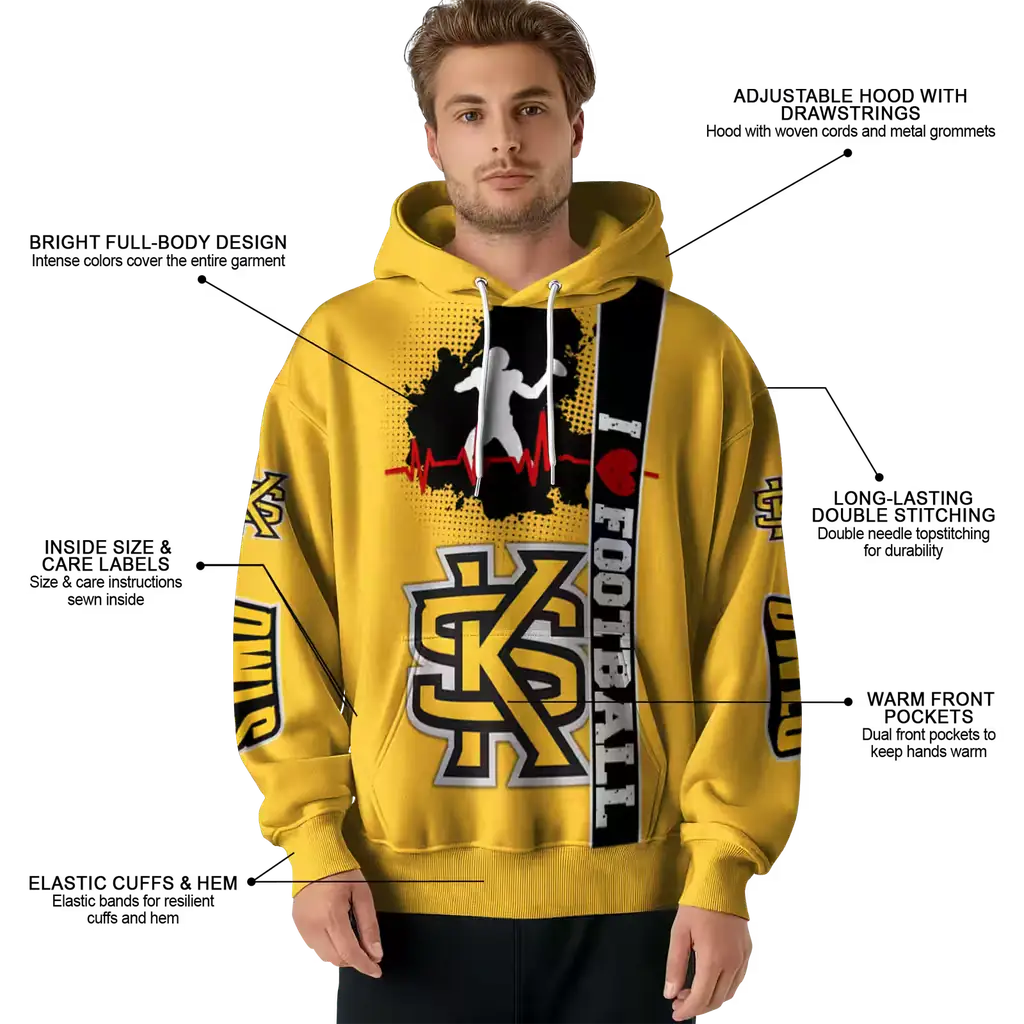 kennesaw state owls football heartbeat gold hoodie latest model kennesaw state owls football heartbeat gold hoodie latest model