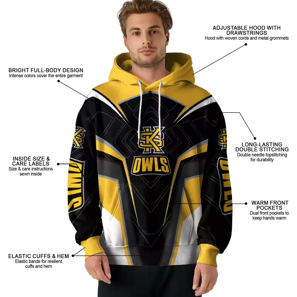 kennesaw state owls futuristic pattern gold black hoodie latest model kennesaw state owls futuristic pattern gold black hoodie latest model