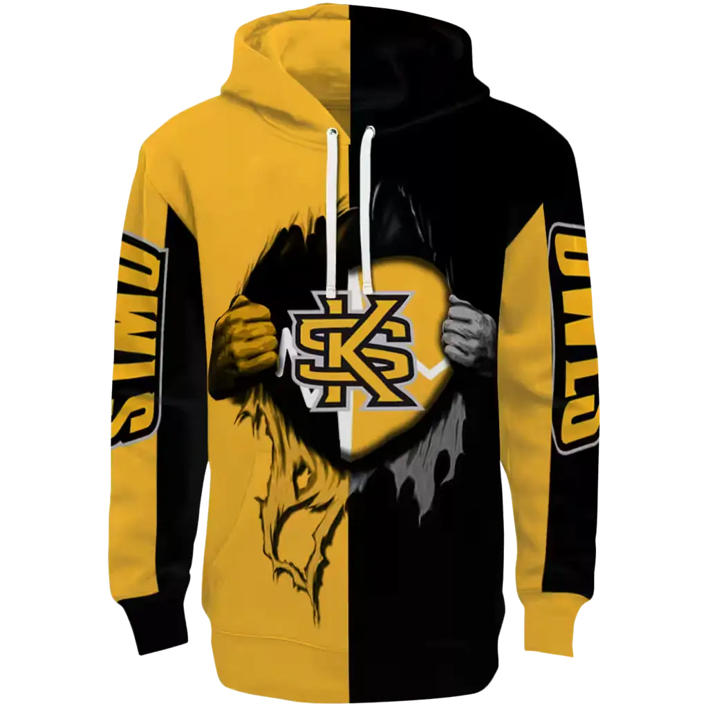 kennesaw state owls heartbeat graphic gold hoodie best selling kennesaw state owls heartbeat graphic gold hoodie best selling