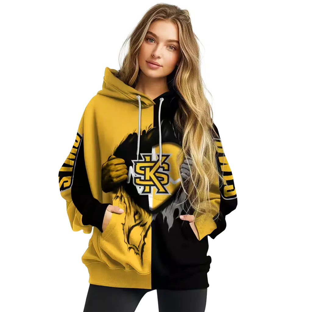 kennesaw state owls heartbeat graphic gold hoodie high quality kennesaw state owls heartbeat graphic gold hoodie high quality