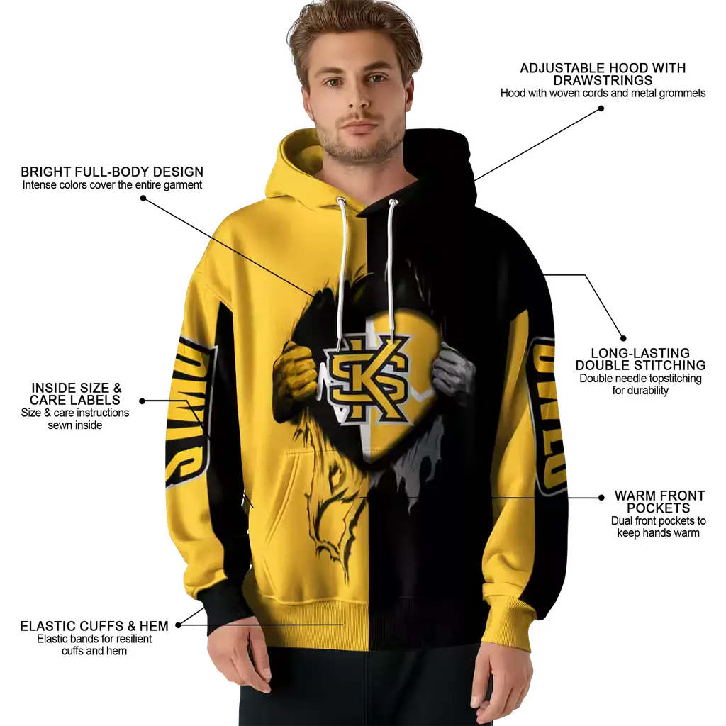 kennesaw state owls heartbeat graphic gold hoodie latest model kennesaw state owls heartbeat graphic gold hoodie latest model