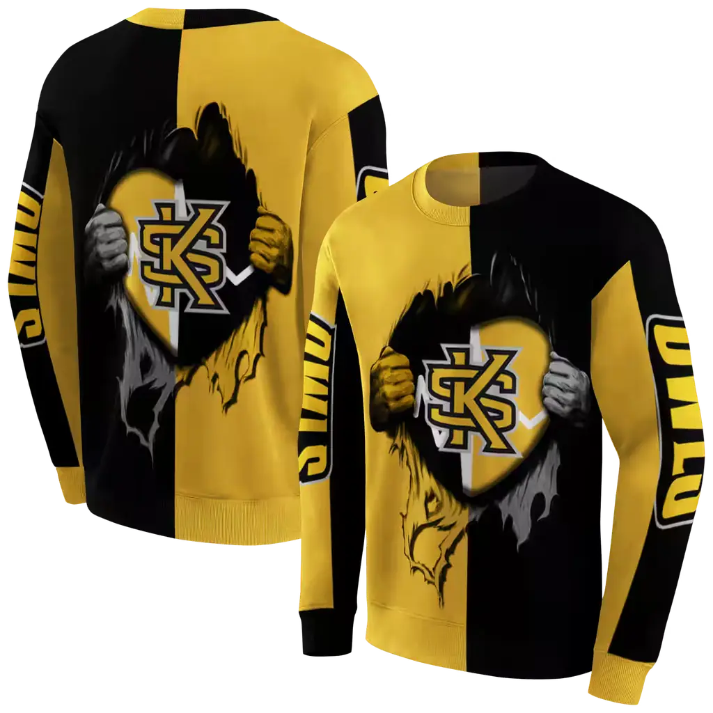 kennesaw state owls heartbeat graphic gold hoodie premium grade kennesaw state owls heartbeat graphic gold hoodie premium grade