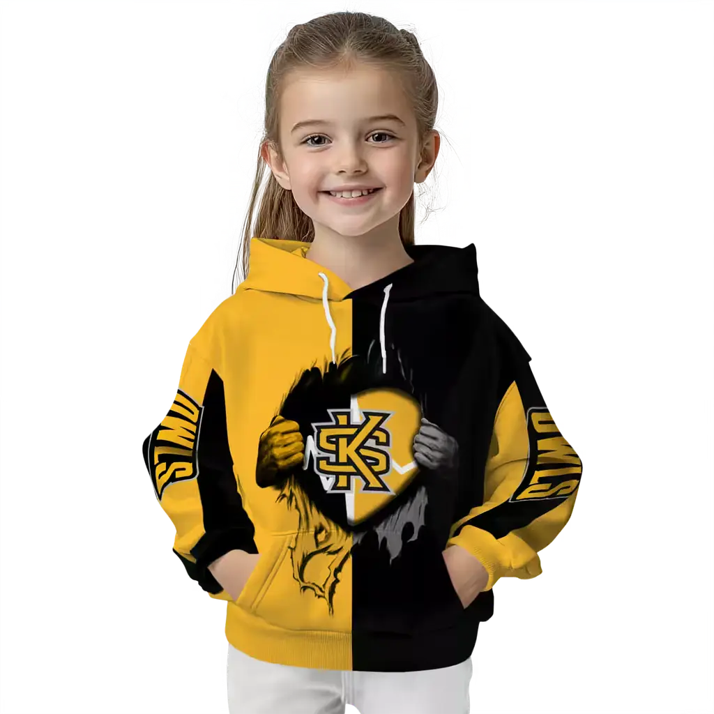 kennesaw state owls heartbeat graphic gold hoodie top rated kennesaw state owls heartbeat graphic gold hoodie top rated