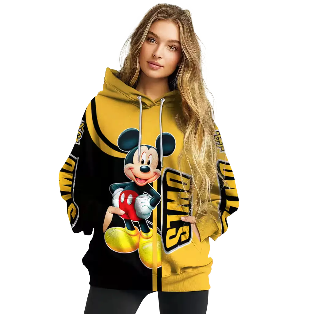 kennesaw state owls mickey mouse gold black hoodie high quality kennesaw state owls mickey mouse gold black hoodie high quality