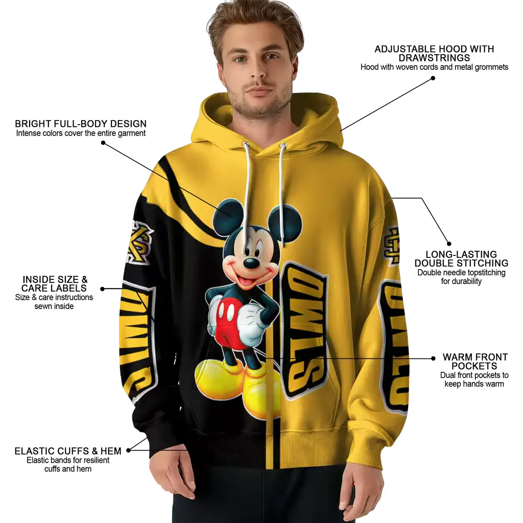 kennesaw state owls mickey mouse gold black hoodie latest model kennesaw state owls mickey mouse gold black hoodie latest model
