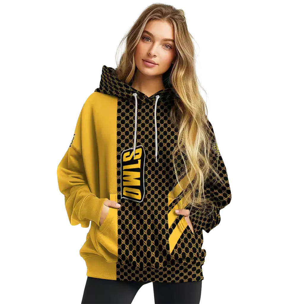 kennesaw state owls monogram pattern gold hoodie high quality kennesaw state owls monogram pattern gold hoodie high quality