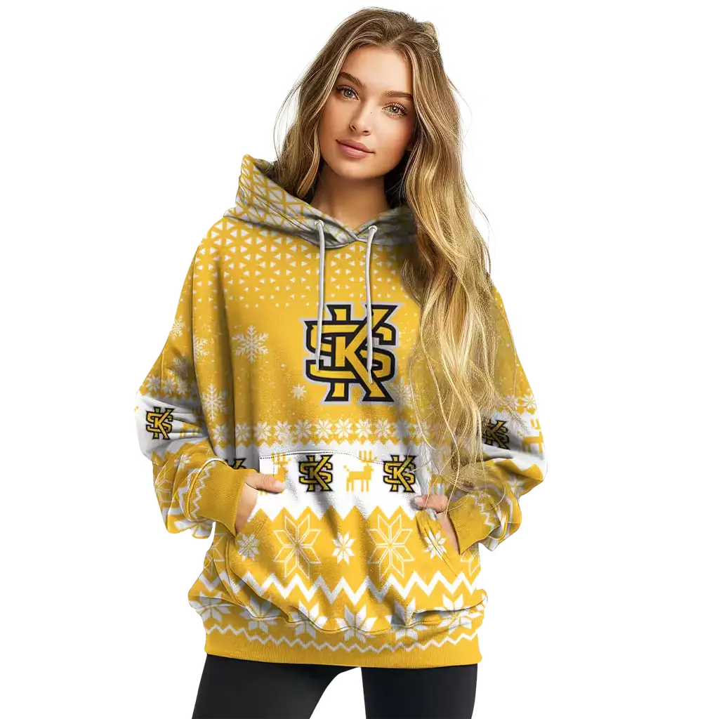 kennesaw state owls reindeer motif gold hoodie high quality kennesaw state owls reindeer motif gold hoodie high quality
