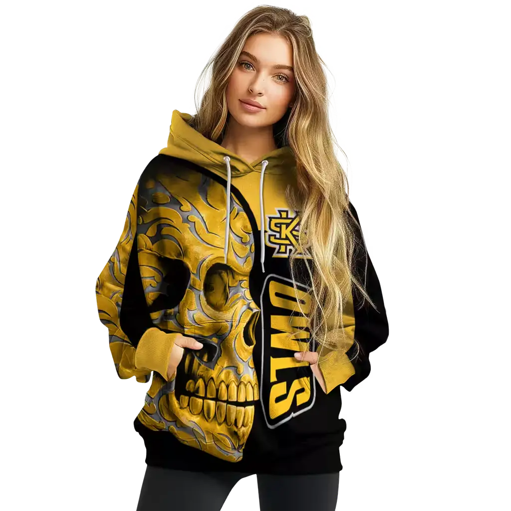 kennesaw state owls skull motif gold black hoodie high quality kennesaw state owls skull motif gold black hoodie high quality