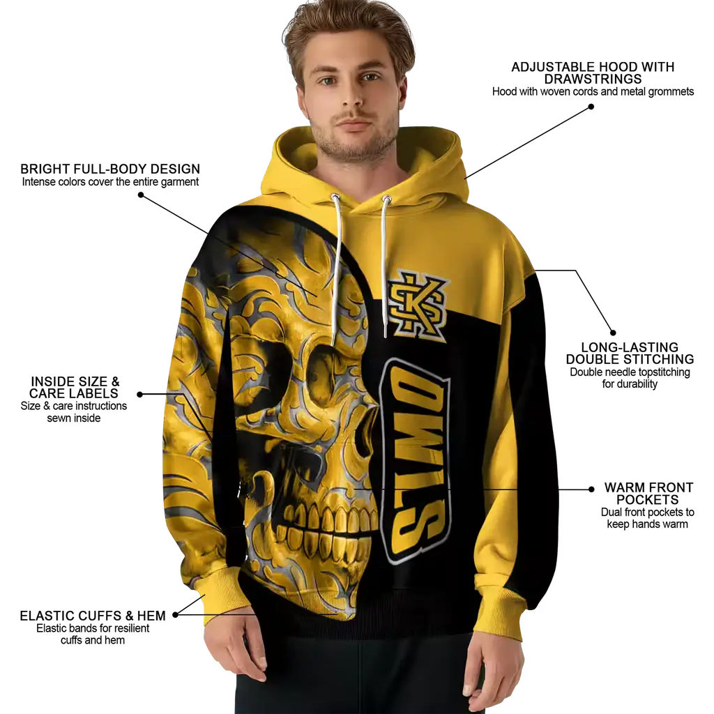 kennesaw state owls skull motif gold black hoodie latest model kennesaw state owls skull motif gold black hoodie latest model