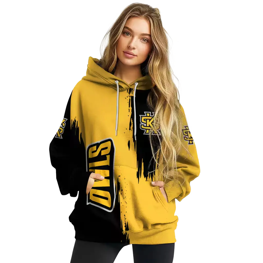 kennesaw state owls splatter effect gold hoodie high quality kennesaw state owls splatter effect gold hoodie high quality