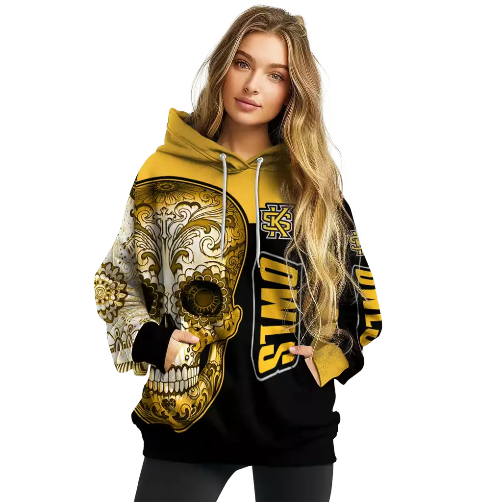 kennesaw state owls sugar skull gold black hoodie high quality kennesaw state owls sugar skull gold black hoodie high quality