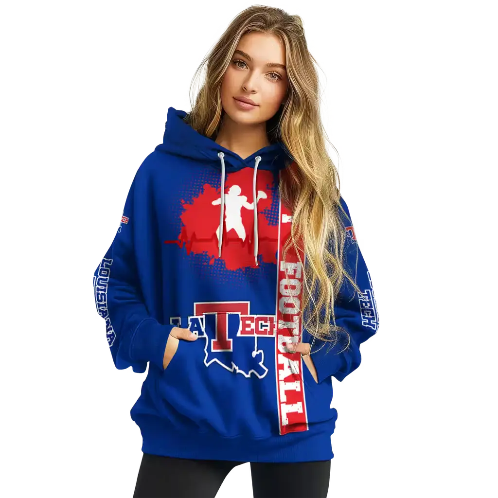 la tech football heartbeat blue hoodie high quality la tech football heartbeat blue hoodie high quality