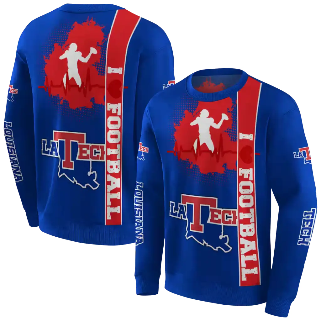 la tech football heartbeat blue hoodie premium grade la tech football heartbeat blue hoodie premium grade