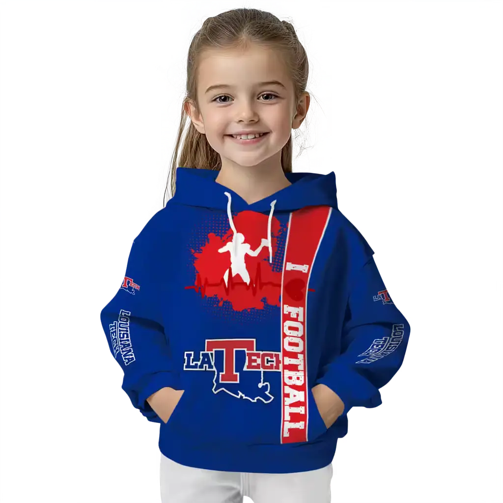 la tech football heartbeat blue hoodie top rated la tech football heartbeat blue hoodie top rated
