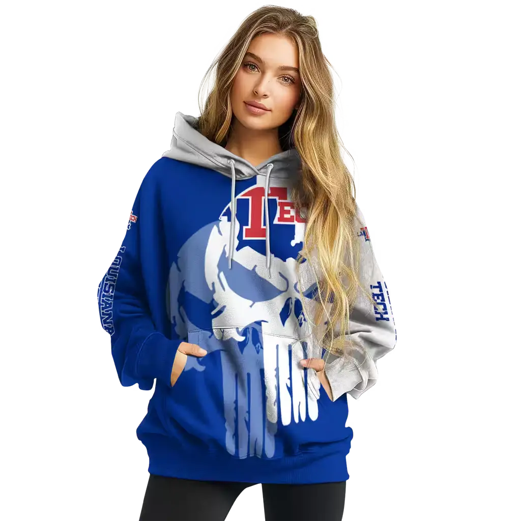la tech graphic punisher blue white hoodie high quality la tech graphic punisher blue white hoodie high quality