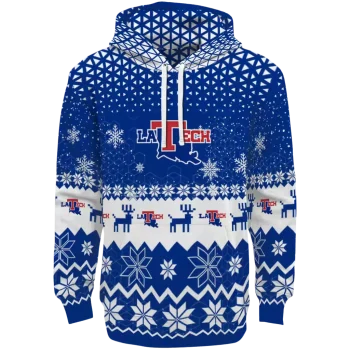 la tech reindeer motif blue hoodie best selling