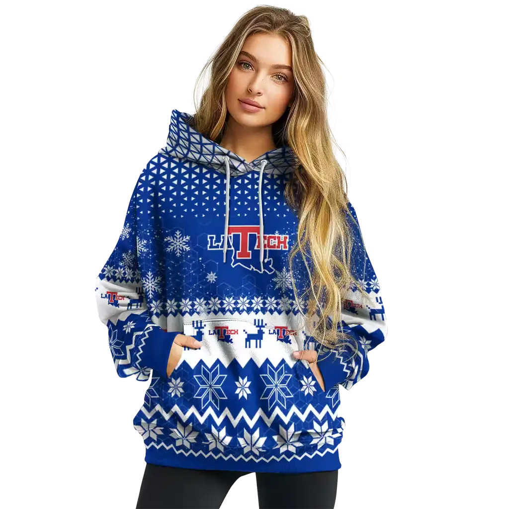 la tech reindeer motif blue hoodie high quality la tech reindeer motif blue hoodie high quality