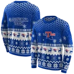 la tech reindeer motif blue hoodie best selling