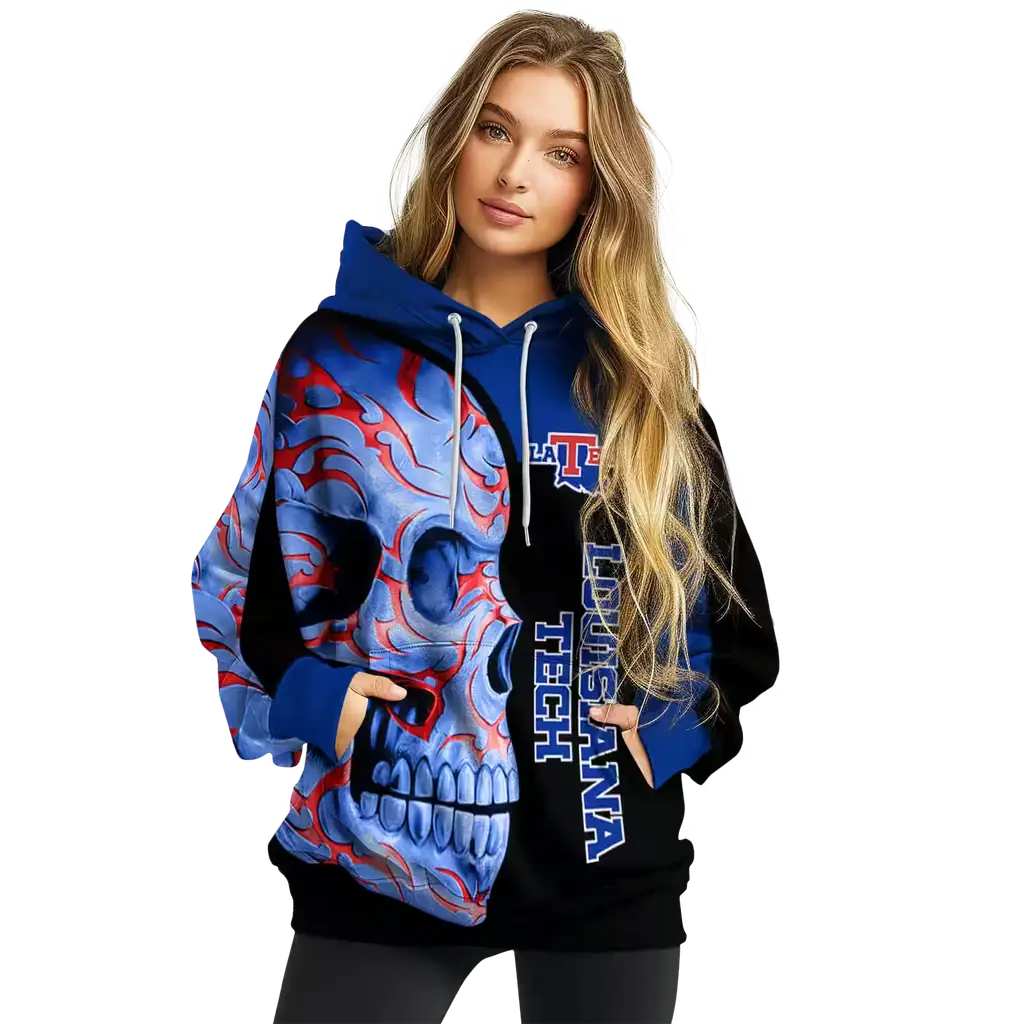 la tech skull motif blue black hoodie high quality la tech skull motif blue black hoodie high quality