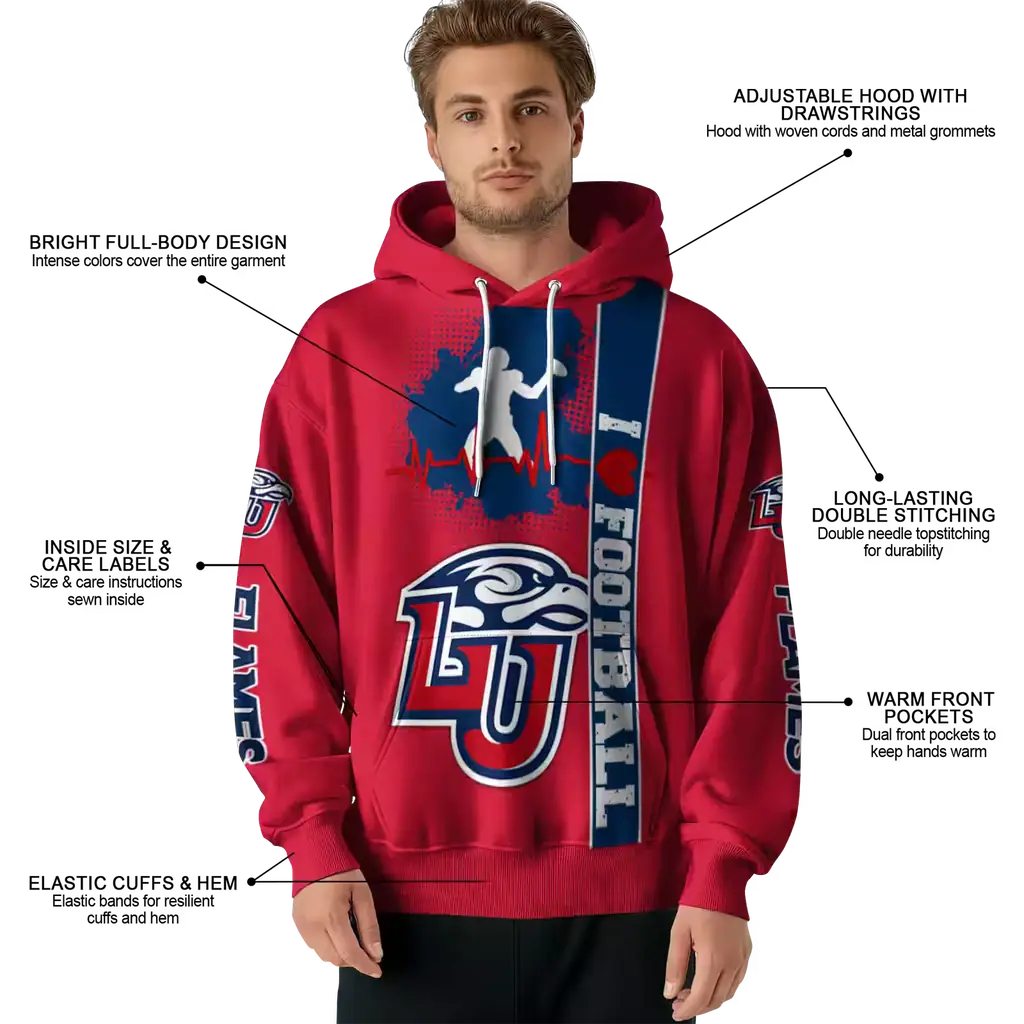 liberty flames football heartbeat red hoodie latest model liberty flames football heartbeat red hoodie latest model