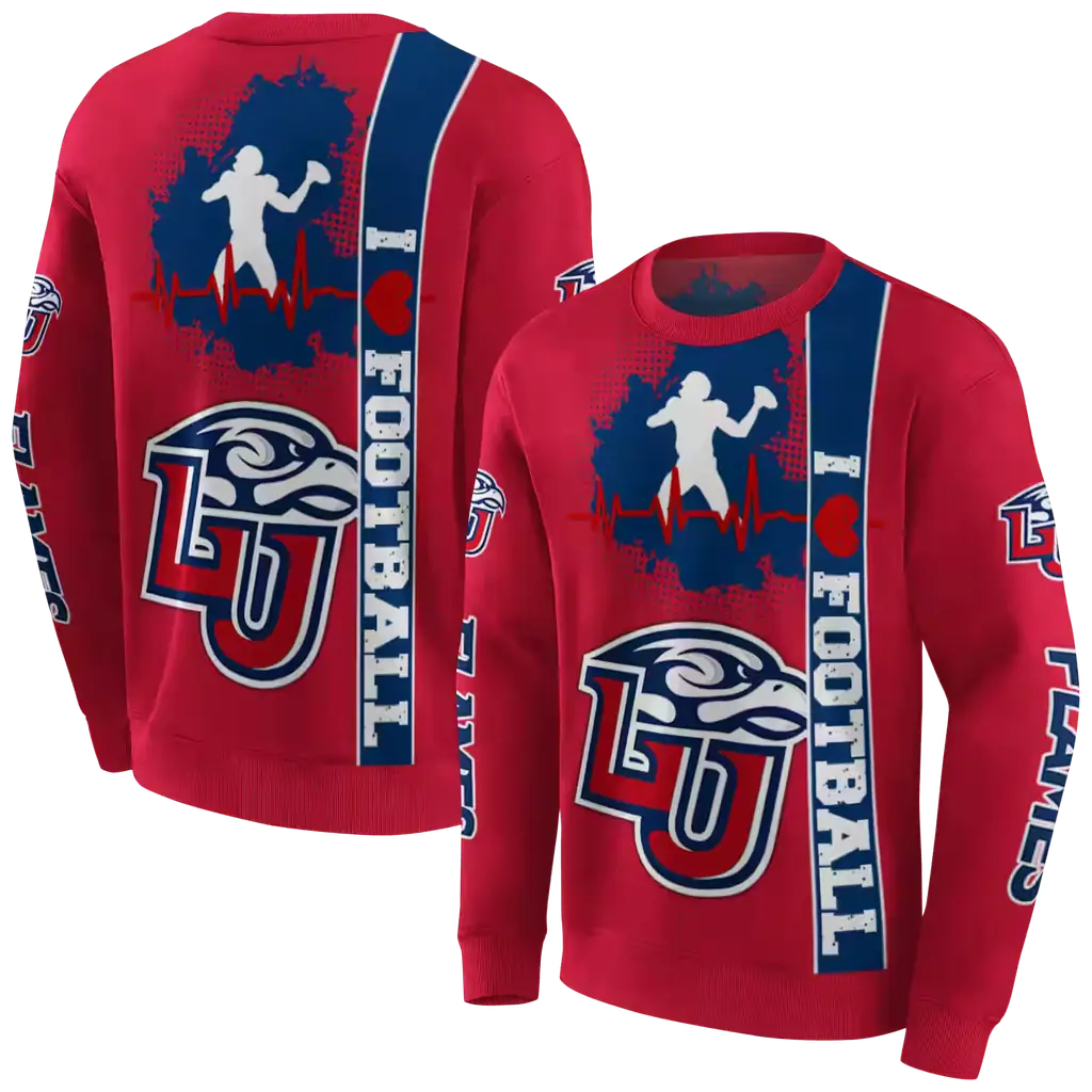 liberty flames football heartbeat red hoodie premium grade liberty flames football heartbeat red hoodie premium grade