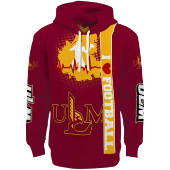 louisiana monroe warhawks football heartbeat red hoodie best selling