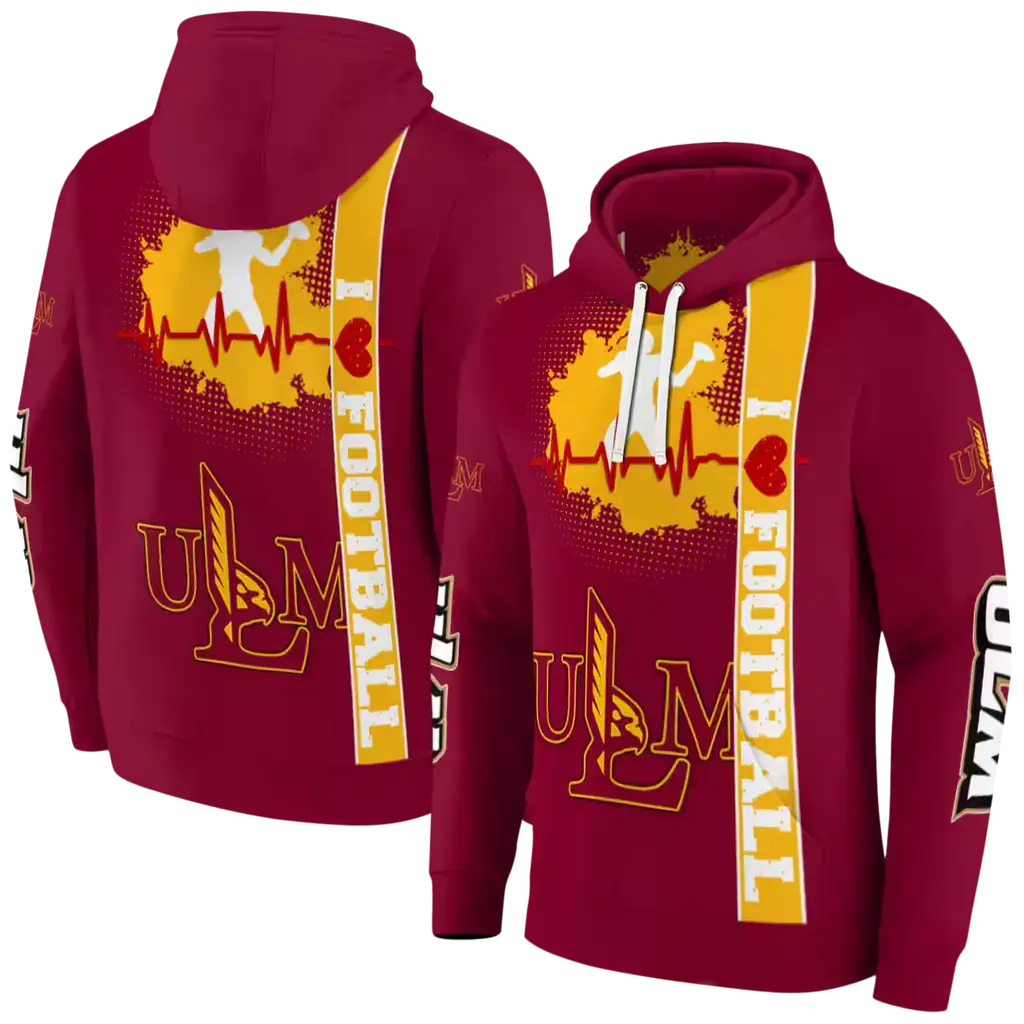 louisiana monroe warhawks football heartbeat red hoodie fashion forward louisiana monroe warhawks football heartbeat red hoodie fashion forward