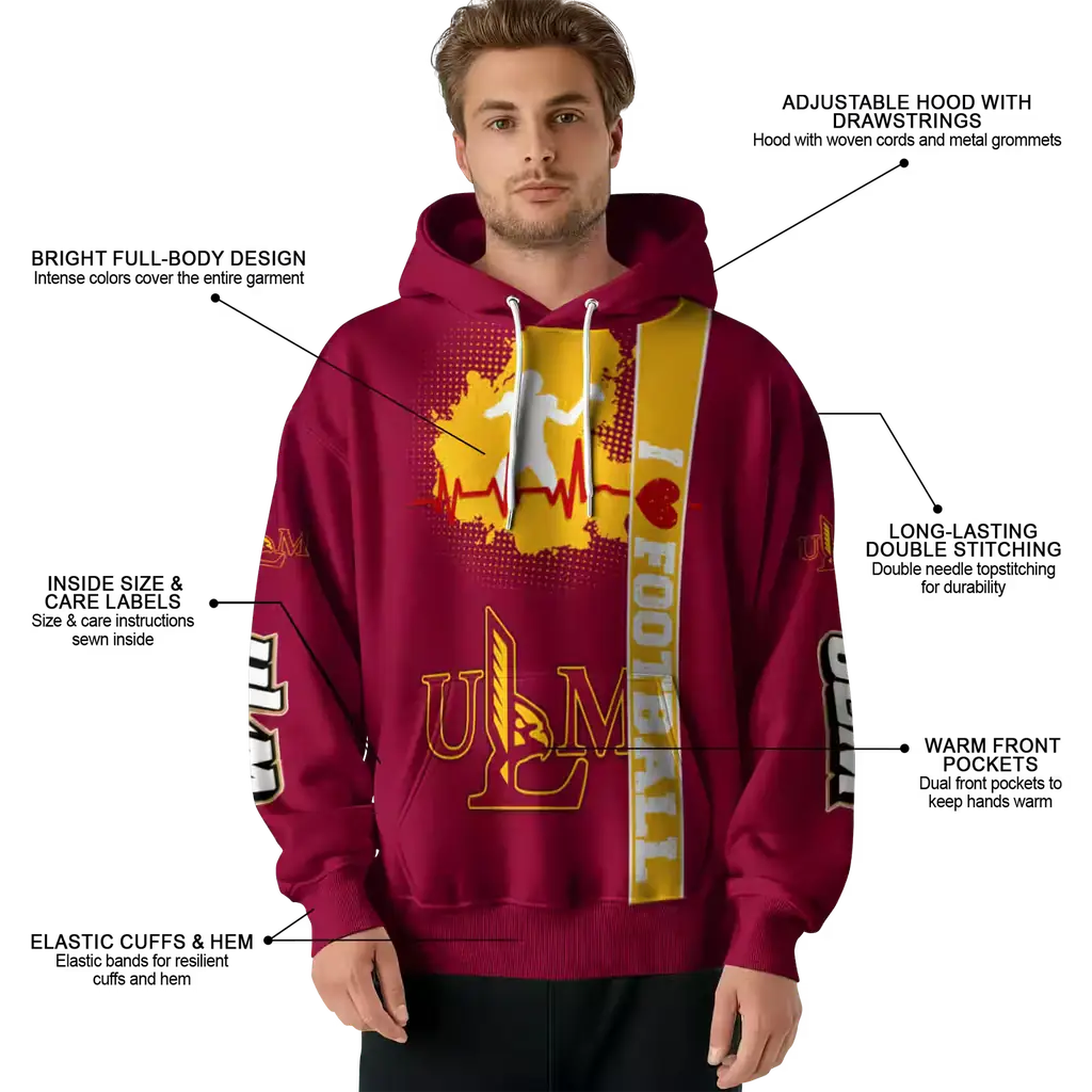 louisiana monroe warhawks football heartbeat red hoodie latest model louisiana monroe warhawks football heartbeat red hoodie latest model