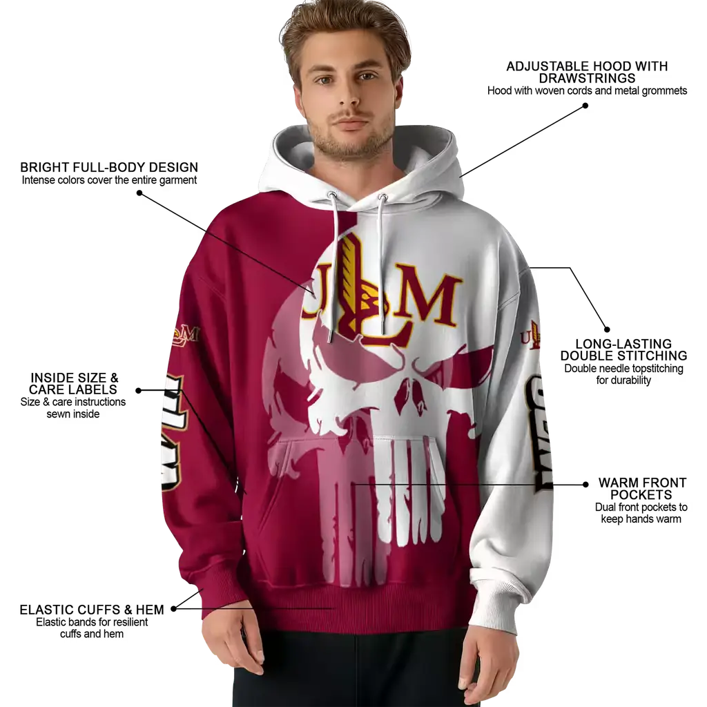 louisiana monroe warhawks graphic punisher red white hoodie latest model louisiana monroe warhawks graphic punisher red white hoodie latest model